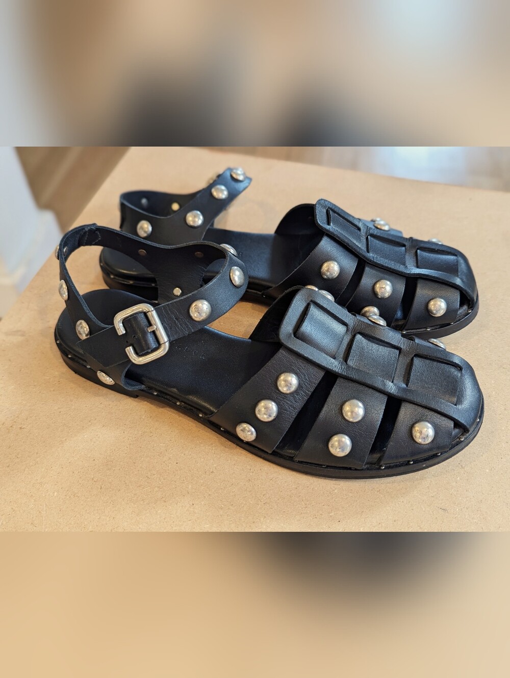 Freda Salvador Sera Studded Fisherman Sandals - Black, 8 / 8.5 - Picture 3 of 7